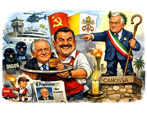 Il “paginone” e la resa politica: satira su potere, media e Blue Economy